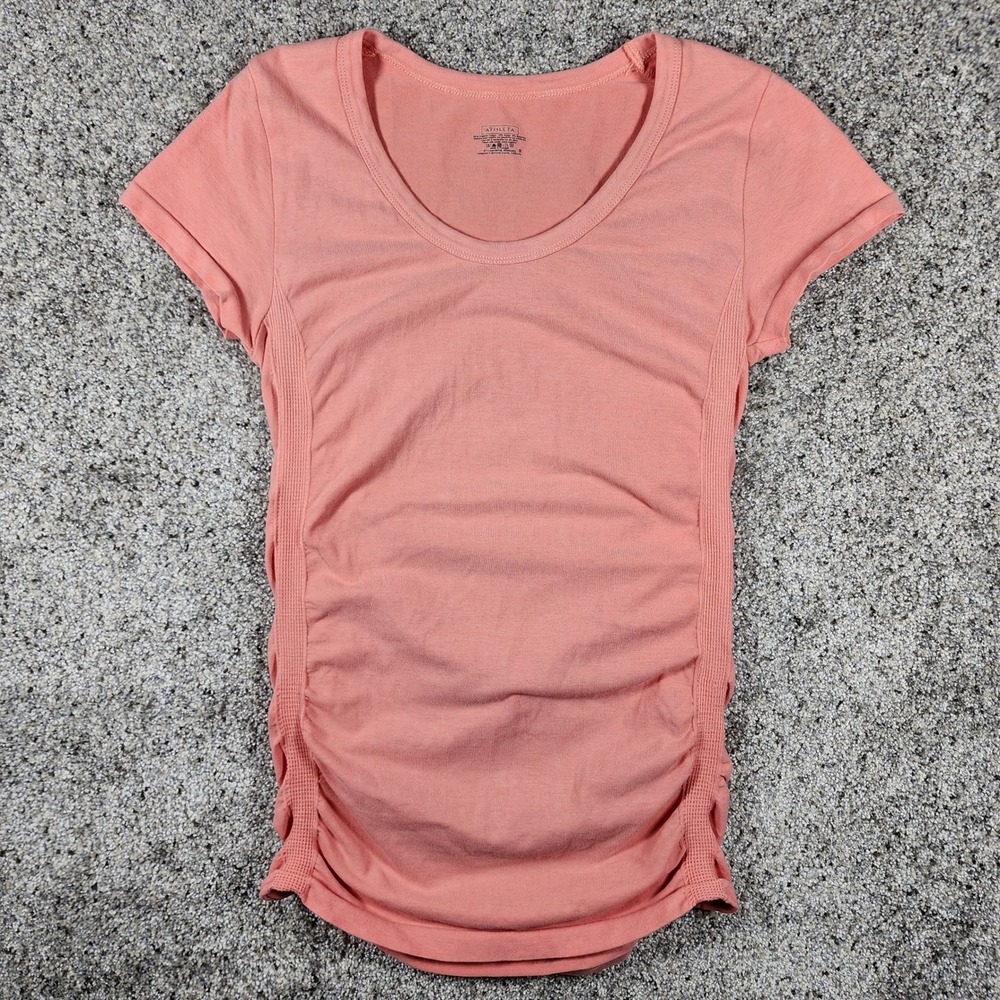 Athleta Short Sleeve Top Women S Pink Ruched Side Activewear Excellent